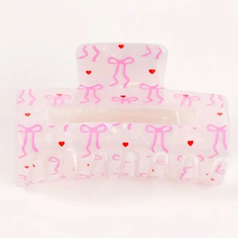 NEW Pink and Red Toile Bow Hair Shiny Claw Clip Valentines Day